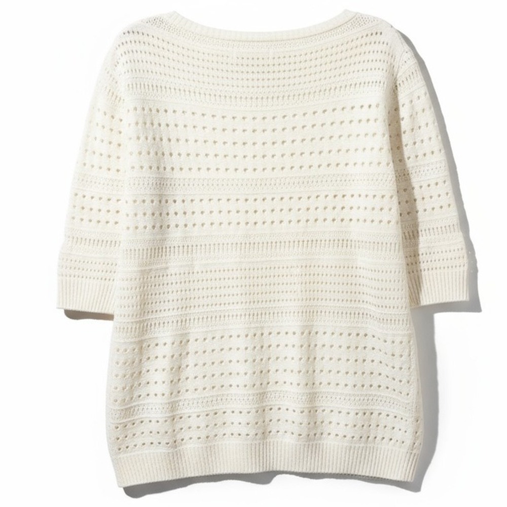 Vintage Falconeri Luxury Knit Sweater Womens Scoop Neck Open Weave Cream Small - Picture 4 of 6